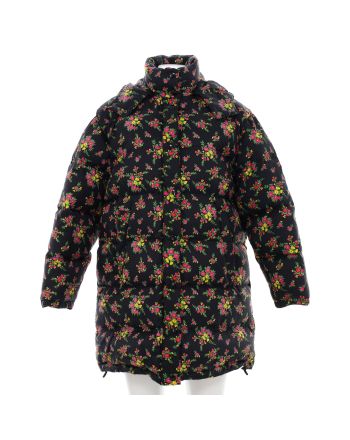 Women's Hooded Puffer Jacket Quilted Flower Printed Polyamide with Down