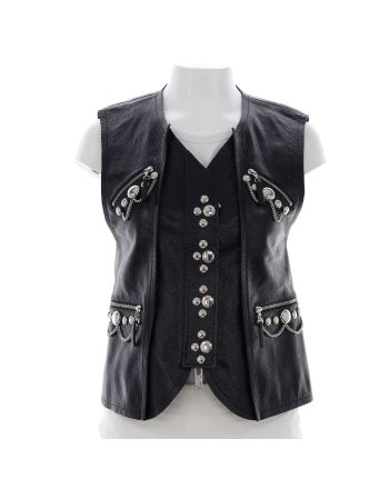 Women's Zip Up Gilet Vest Studded Leather